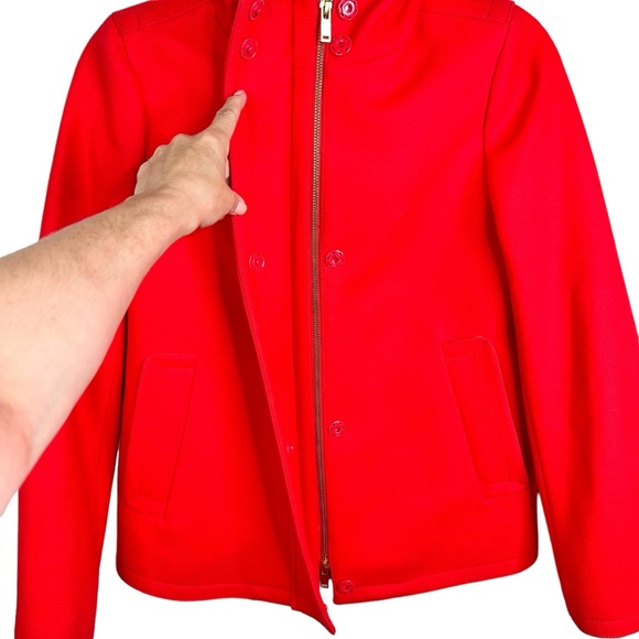 J. Crew Melton Wool Hooded Coat Red Italian SZ. 2 - Picture 7 of 13